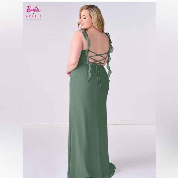 Sweetheart pleated ruffle chiffon mermaid dress - size, 10A - color, Eucalyptus - Picture 7 of 11